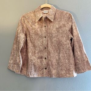NWT Chico's Sleek Animal Byblosa Button Up 3/4 Sleeve Shirt Neutral Brown Sz S